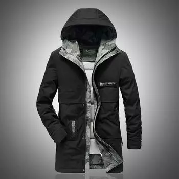 Зимний мужской пуховик средней длины, теплый пуховик на открытом воздухе, пальто с капюшоном, хлопковая куртка на белом утином пуху L хаки