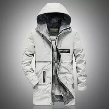 Зимний мужской пуховик средней длины, уличный теплый пуховик, пальто с капюшоном, хлопковая куртка на белом утином пуху M