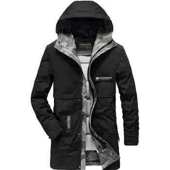 Зимний мужской пуховик средней длины, уличный теплый пуховик, пальто с капюшоном, хлопковая куртка на белом утином пуху M