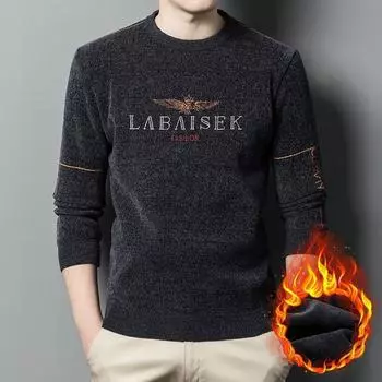 Зимний мужской свитер с круглым вырезом и длинным рукавом, новый мужской вязаный свитер из шенилла и флиса, повседневное мужское пальто 105/M