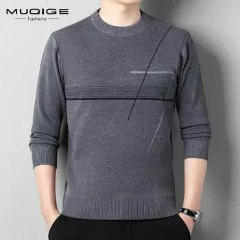 Зимний мужской свитер, вязаная нижняя рубашка, мужская шерстяная одежда с круглым вырезом, толстая и теплая верхняя одежда 165/80A хаки