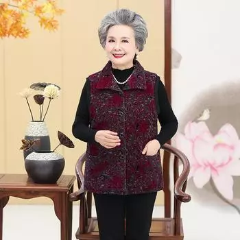 Зимний наряд бабушки с плюшевым и толстым жилетом, жилеткой без рукавов для пожилых женщин, мамой с хлопковой курткой 5XL