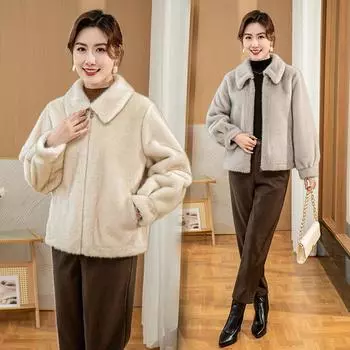 Зимний наряд для мамы в западном стиле. Куртка из искусственной норки, женский меховой верх среднего возраста, короткий стиль на меху на молнии для женщин среднего и старшего возраста. 5XL