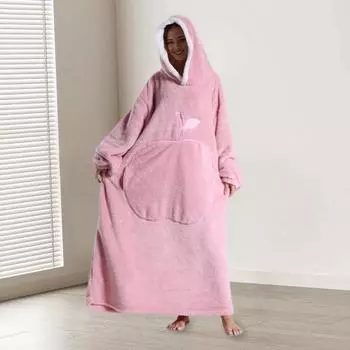 Зимний носимый халат-одеяло с большим карманом, толстый двухсторонний флис, свободные длинные рукава, пижама, сохраняющая тепло, полная защита, домашний ленивый рукав кофейный