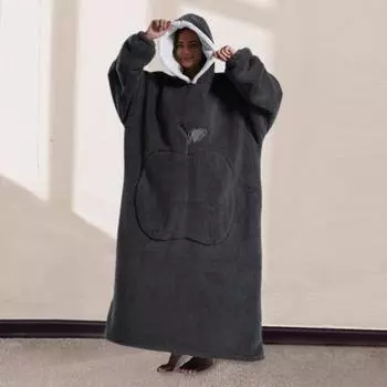 Зимний носимый халат-одеяло с большим карманом, толстый двухсторонний флис, свободные длинные рукава кофейный