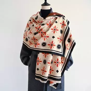 Зимний новый элегантный женский жаккардовый шарф из пашмины и кашемира, толстый теплый двусторонний шарф, защищающий от холода и ветра, одеяло, шарф