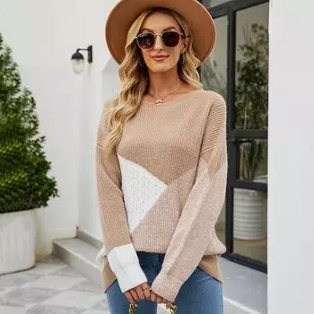 Зимний новый индивидуальный красочный женский вязаный свитер, женский свободный свитер с круглым вырезом, большой размер, женский S хаки