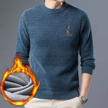 Зимний новый мужской бархатный вязаный свитер, модный универсальный повседневный вязаный свитер с вышивкой и круглым вырезом M