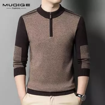 Зимний новый мужской шерстяной свитер, утолщенный полуводолазка на молнии, джемпер, модный теплый трикотаж M/165