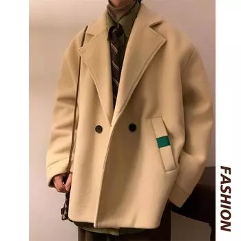 Зимний новый мужской толстый ретро свободный оверсайз высококачественный модный брендовый повседневный пиджак японский шерстяной костюм M чёрный