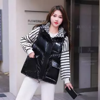 Зимний новый однотонный утолщенный жилет без рукавов, модное повседневное свободное теплое пальто M зелёный