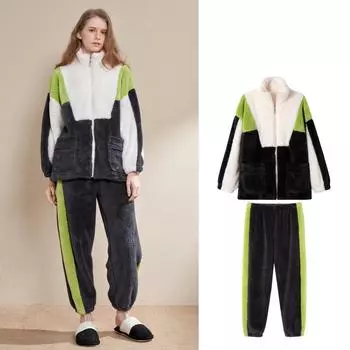 Зимний новый парный кардиган на молнии, плюшевые 260 г, свободные теплые женские милые повседневные пижамы из кораллового флиса 4XL, мужская домашняя одежда большого размера M