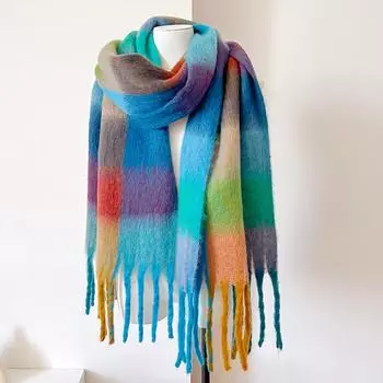 Зимний новый парный красочный клетчатый шарф для женщин, теплый зимний толстый мохеровый длинный шарф-шаль 40*210cm