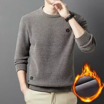 Зимний новый плюшевый свитер мужской круглый вырез повседневный модный вязаный свитер утолщенный мужской одежды M