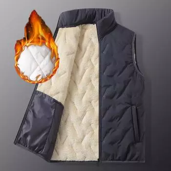 Зимний новый плюшевый утолщенный мужской теплый жилет без рукавов с воротником-стойкой, пальто M серый