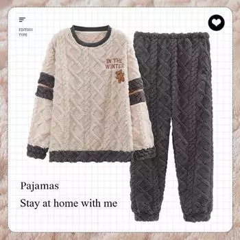 Зимний новый плюшевый жаккардовый пуловер с длинными рукавами, повседневный домашний костюм, который можно носить на улице, мужская одежда L