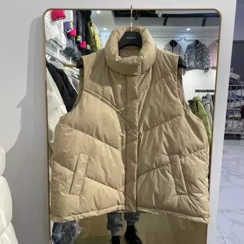 Зимний новый продукт легкий пуховый жилет женский короткий корейский вариант иностранный стиль свободный воротник-стойка белый жилет на утином пуху one size fits all белый