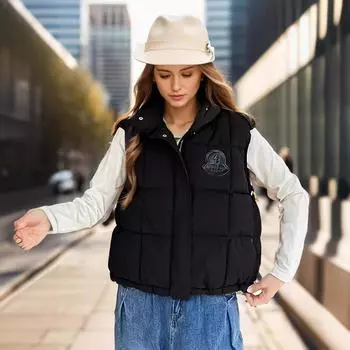 Зимний новый простой темперамент тонкий жилет куртка ветрозащитный воротник-стойка пуховый жилет женский хлопок M