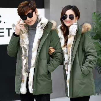 Зимний новый пуховик для пар, мужские и женские средние и длинные утолщенные большие куртки 2XL чёрный