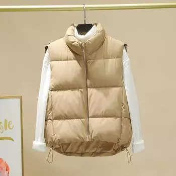 Зимний новый пуховый хлопковый жилет для женщин, короткая версия, свободная верхняя одежда, жилет, пальто M чёрный