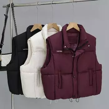 Зимний новый пуховый хлопковый жилет женский короткий свободный повседневный универсальный хлопковый жилет модный хлопковый жилет M чёрный