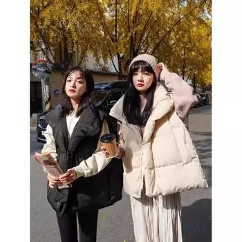 Зимний новый пуховый хлопковый жилет женский универсальный свободный жилет большого размера терможилет куртка M 80-55kg