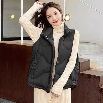 Зимний новый пуховый жилет, свободный жилет с пряжкой, куртка для женщин S света кофе