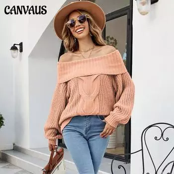 Зимний новый сексуальный вязаный свитер на одно плечо, пуловер, свободный женский свитер с открытыми плечами S румянец