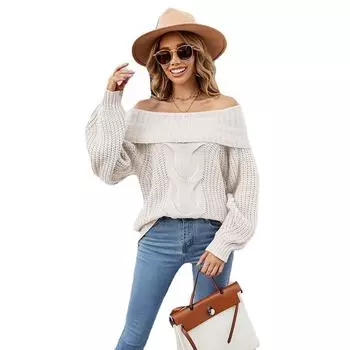 Зимний новый сексуальный вязаный свитер на одно плечо, пуловер, свободный женский свитер с открытыми плечами S румянец