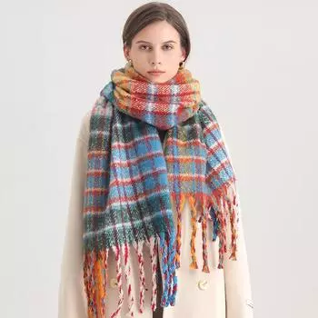 Зимний новый шарф из искусственного кашемира в радужную клетку для пар, универсальный шарф, толстая и теплая шаль 240*43cm