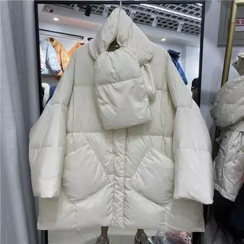 Зимний новый шарф пуховик женский средний и длинный корейский вариант свободный и утолщенный литературный и простой модный большой размер пальто One size