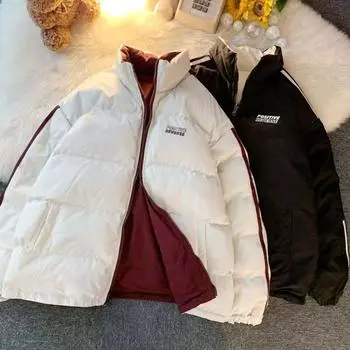 Зимний новый стиль, мужчины могут носить модную теплую хлопковую стеганую куртку с обеих сторон, повседневные модные мужские куртки M белый/красный