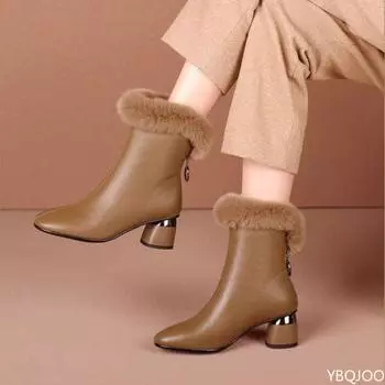 Зимний новый стиль, облегающие ботинки на молнии сзади, толстые и универсальные женские ботинки с плюшем и модные дизайнерские женские ботинки 35 темно-коричневого