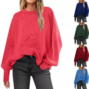 Зимний новый свободный женский пуловер вязаный кардиган с длинным рукавом и круглым вырезом свитер для женщин L синий