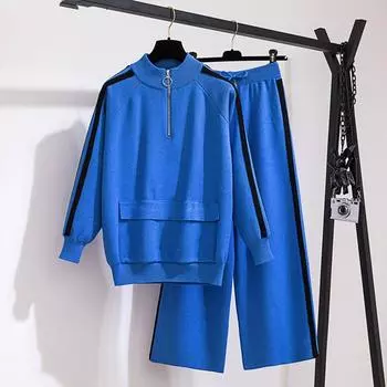 Зимний новый теплый кашемировый комплект из двух предметов, женский повседневный свитер на молнии с карманами, трикотажные комплекты брюк, спортивный костюм женский