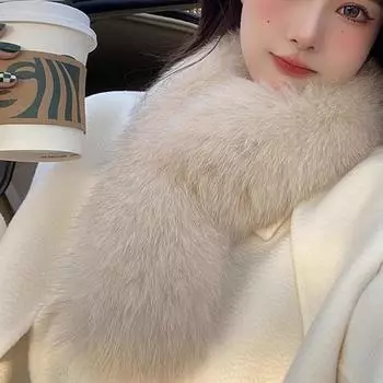 Зимний новый теплый шарф темперамента плюшевый искусственный мех лисы универсальный утолщенный длинный меховой женский шарф светло-серый