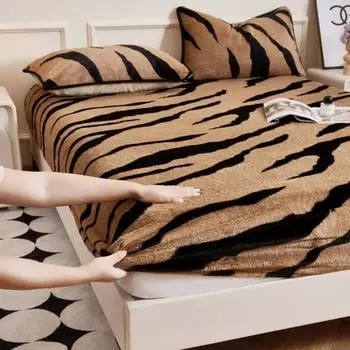 Зимний новый тигровый узор быстро нагревающийся имитация кролика плюшевый матрас утолщенный плюшевый матрас защитный чехол пыленепроницаемый only 2pcs pillowcase белый