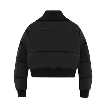 Зимний новый ветер прошитый воротник дизайн чувство ниша сращивание вниз хлопковая одежда маленькая короткая куртка хлеб одежда XS чёрный