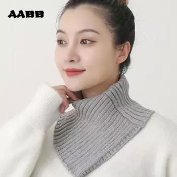 Зимний новый вязаный шейный шарф женский поддельный воротник комплект на шею теплый съемный ветрозащитный однотонный эластичный шерстяной высокий воротник белый