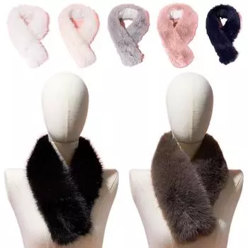 Зимний новый женский искусственный меховой шарф теплый толстый искусственный меховой шарф лисы меховой воротник однотонный лисий меховой протектор шеи белый