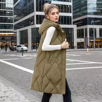 Зимний новый жилет из хлопка жилет женский средний и длинный облегающий утолщенный и тонкий жилет женский студенческий жилет из хлопка L хаки