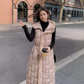 Зимний новый жилет, модный универсальный жилет с капюшоном, средний и длинный, из хлопка M