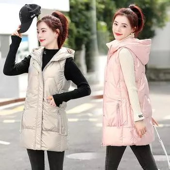 Зимний новый жилет средней длины из хлопка для женщин корейской версии, свободный двухсторонний жилет с золотой пленкой, кардиган XXXL белый