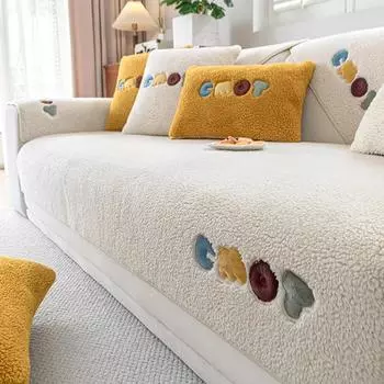Зимний однотонный чехол для дивана с вышивкой из мультфильмов, модная подушка для дивана из овечьего флиса в скандинавском стиле, утолщенная нескользящая плюшевая подушка 70x70cm 1pcs