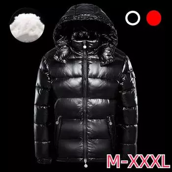 Зимний однотонный глянцевый пуховик для пары, повседневная утолщенная куртка с капюшоном большого размера 3XL чёрный