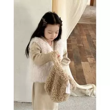 Зимний однотонный плюшевый жилет для девочек, повседневное уютное теплое пальто 150