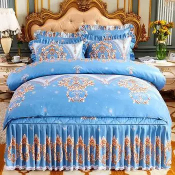 Зимний однотонный стеганый комплект из четырех предметов: утолщенный, с начесом, приятный для кожи, одинарный и двойной пододеяльник, наволочка, комплект постельного белья для дома 120x200 4pcs