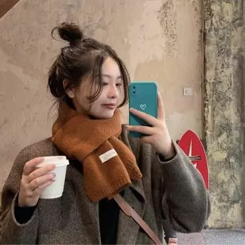 Зимний однотонный теплый вязаный шарф пылезащитный удобный шарф для поездок на работу 160*20