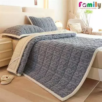 Зимний однотонный защитный чехол для матраса, толстый флисовый наматрасник, теплый коралловый флис, покрывало для кровати, двуспальные кровати, 1 шт. 90x200cm (35.4x79in)