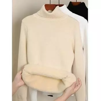 Зимний офисный женский бархатный вязаный теплый свитер, повседневный свободный однотонный свитер с длинными рукавами и высоким воротником, женские модные пуловеры 29555 One Size орион